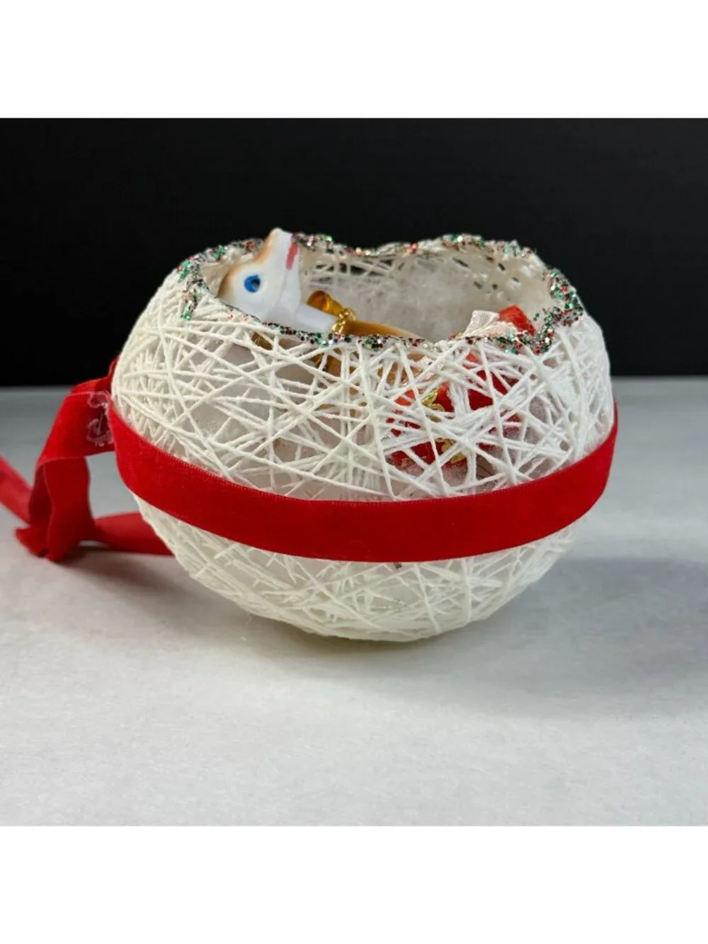 Vintage Diorama Egg String Christmas Ornament Blow Mold Reindeer